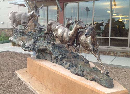 Installed at the Game and Fish Headquarters in Cheyenne. Commissioned by the Wyoming Arts Council for its Art in Public Buildings project.